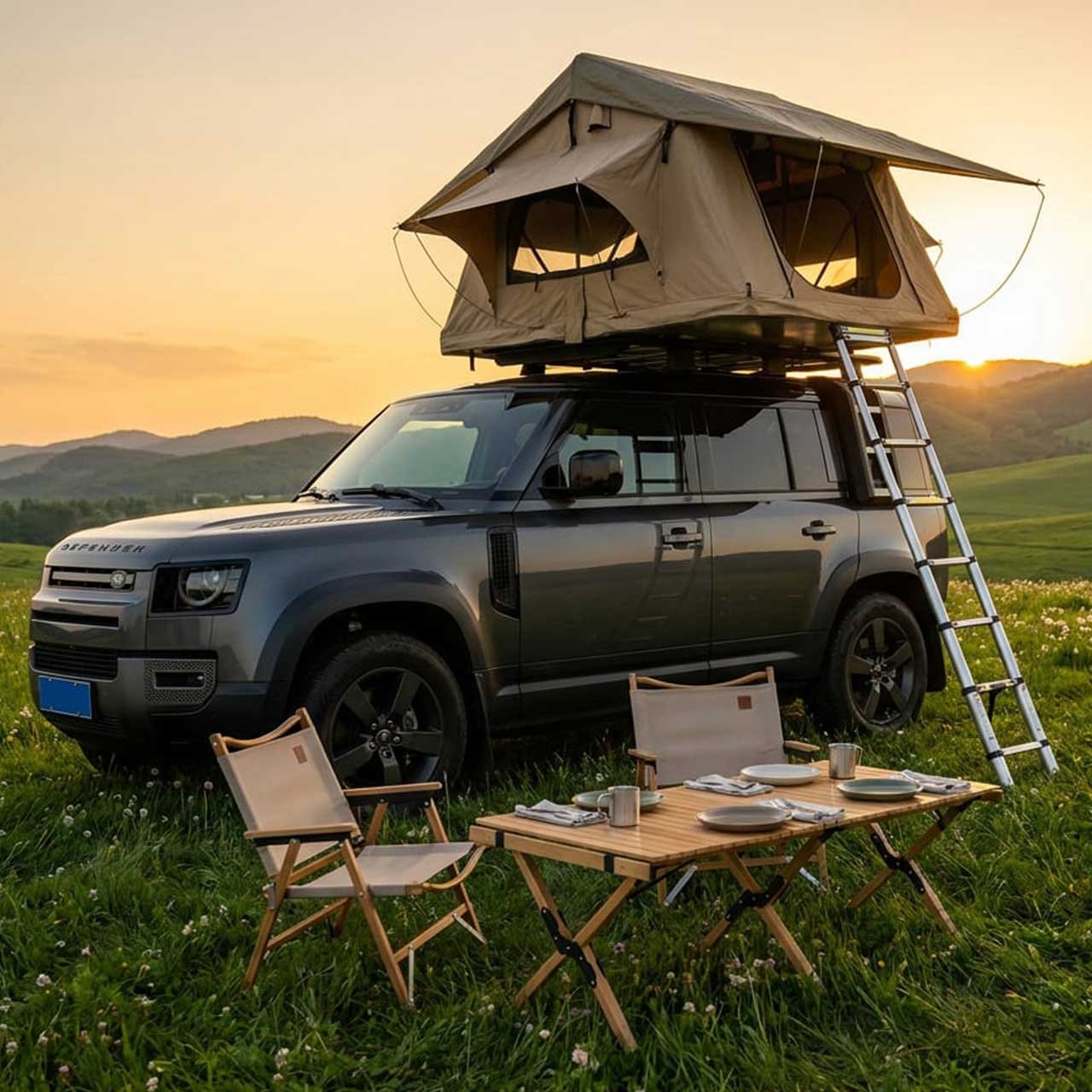 Tent on the roof of the vehicle